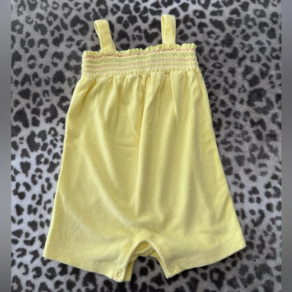 Old Navy Smocked French Terry One-Piece Romper in Yellow Size 12-18 Months